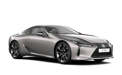 Zijaanzicht van een grijze Lexus LC