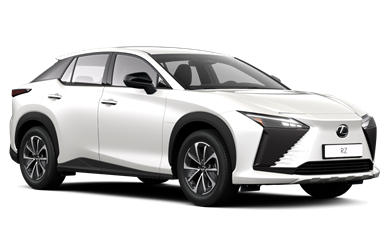 Zijaanzicht van een witte Lexus RZ450e