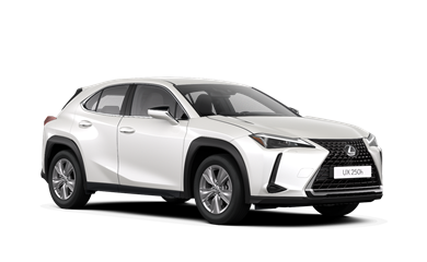 Zijaanzicht van een witte Lexus UX250h