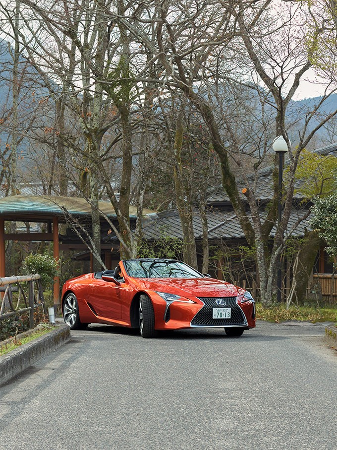 Lexus, exterieur, LC, Convertible, rijdend, oranje, rood, zijaanzicht