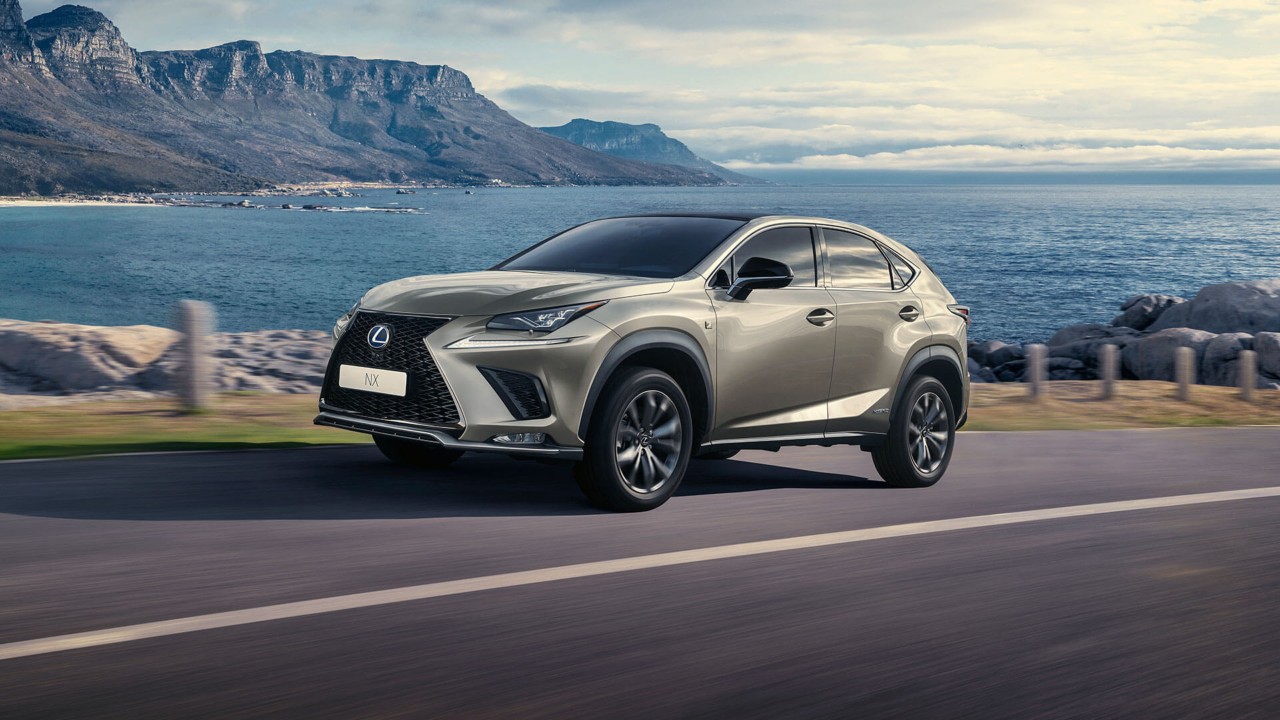 Zijaanzicht van een grijze Lexus NX